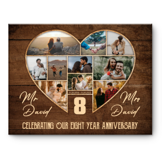 8th Wedding Anniversary Present, Gift For 8th Anniversary, Heart Shape Photo Collage
