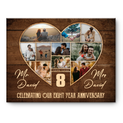 8th Wedding Anniversary Present, Gift For 8th Anniversary, Heart Shape Photo Collage