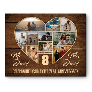 8th Wedding Anniversary Present, Gift For 8th Anniversary, Heart Shape Photo Collage
