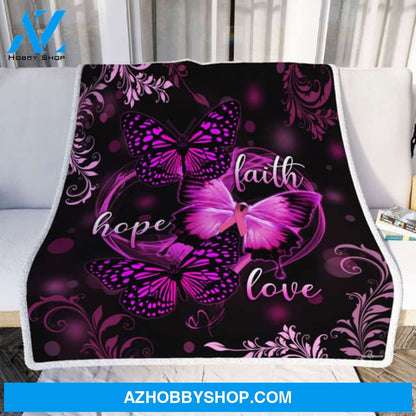 Faith Hope Love Breast Cancer Awareness Butterfly Blanket Gift For Her Women Female Friend 