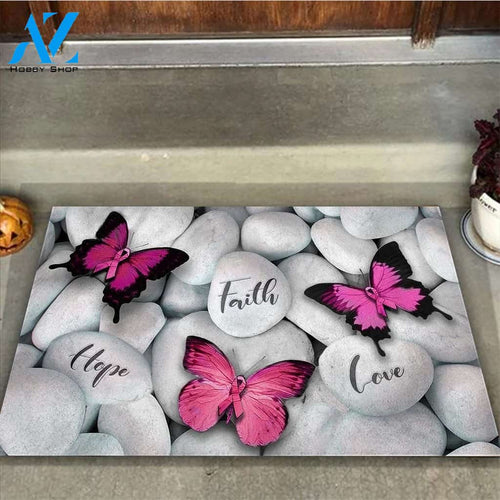 Faith Hope Love - Breast Cancer Awareness Butterfly Doormat Gift For Friend Family Home Decor Warm House Gift Welcome Mat