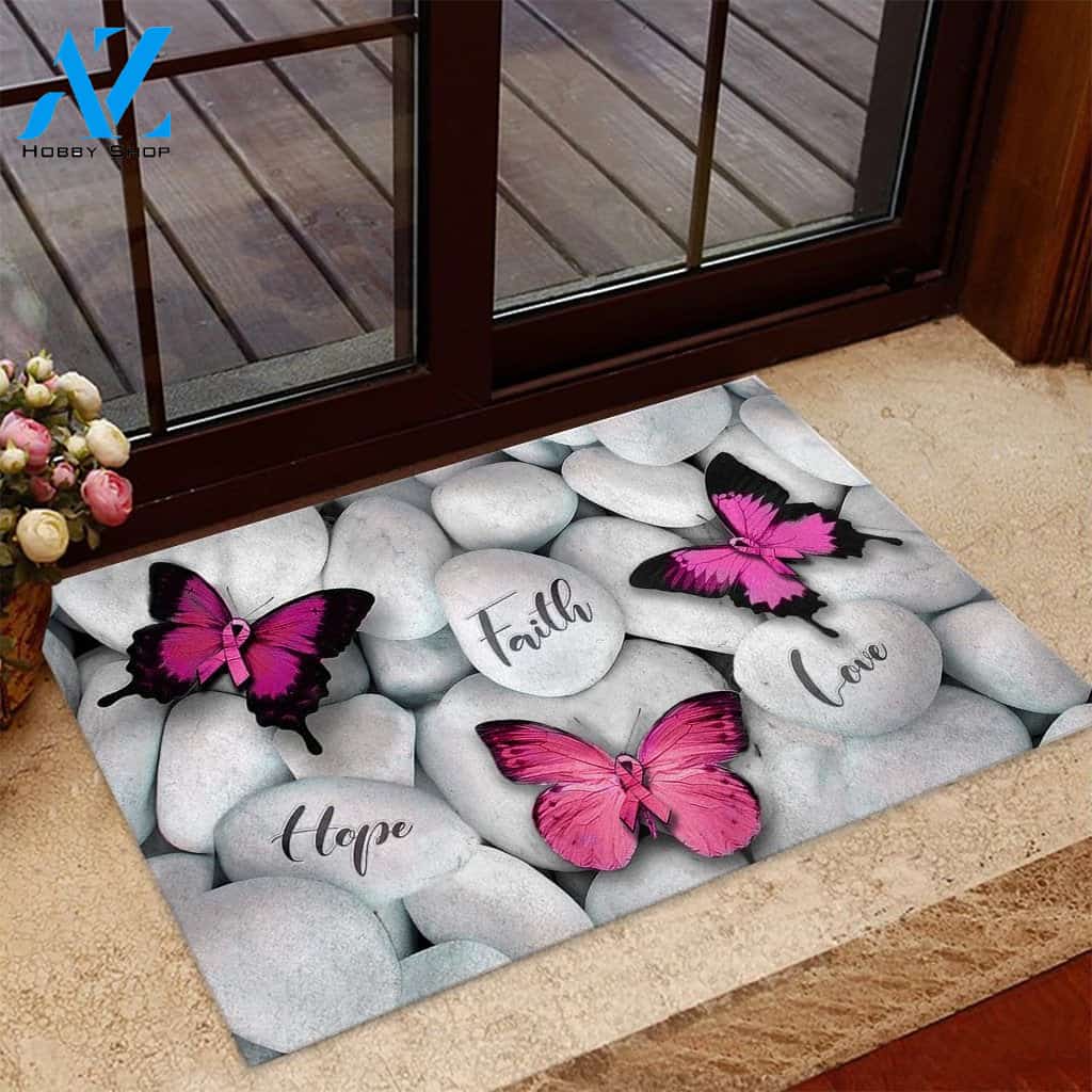 Personalized Name Family House Faith Hope Love - Breast Cancer Awareness Doormat Indoor And Outdoor Doormat Warm House Gift Welcome Mat Gift For Family Friend Giftcustom