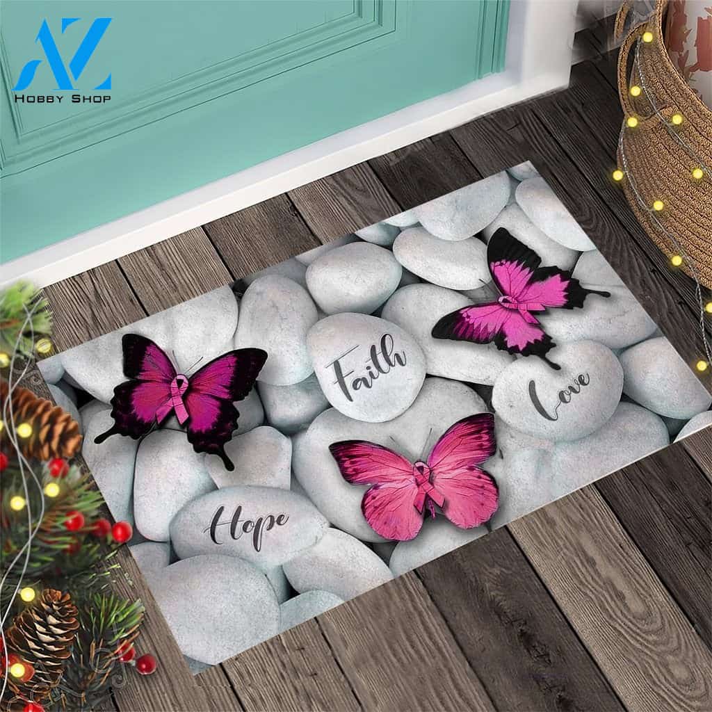 Personalized Name Family House Faith Hope Love - Breast Cancer Awareness Doormat Indoor And Outdoor Doormat Warm House Gift Welcome Mat Gift For Family Friend Giftcustom