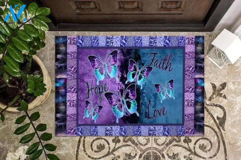 Faith Hope Love Butterfly Suicide Prevention Great Gift For Family And Friend Doormats Inhouse Doormats Home Decor Housewarming Gift