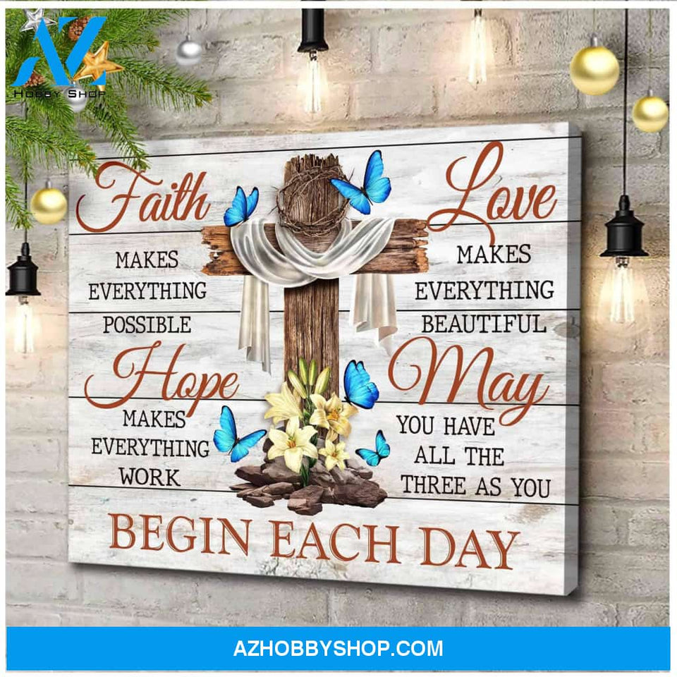 Faith Hope Love Butterfly Wall Art Canvas