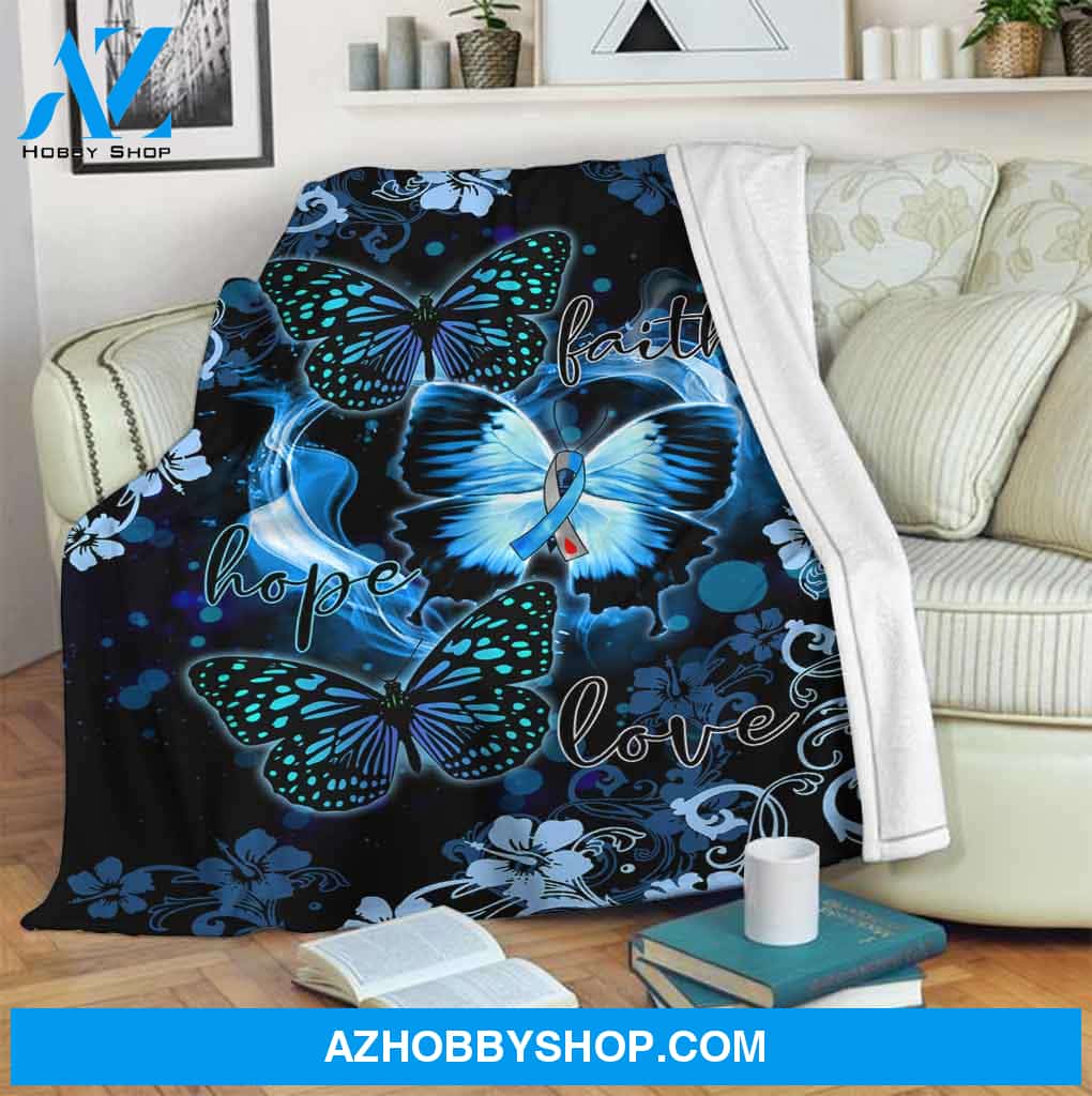 Faith Hope Love - Diabetes Awareness Butterfly Fleece Blanket Gift For Friend Family Home Decor Bedding Couch Sofa Soft and Comfy Cozy