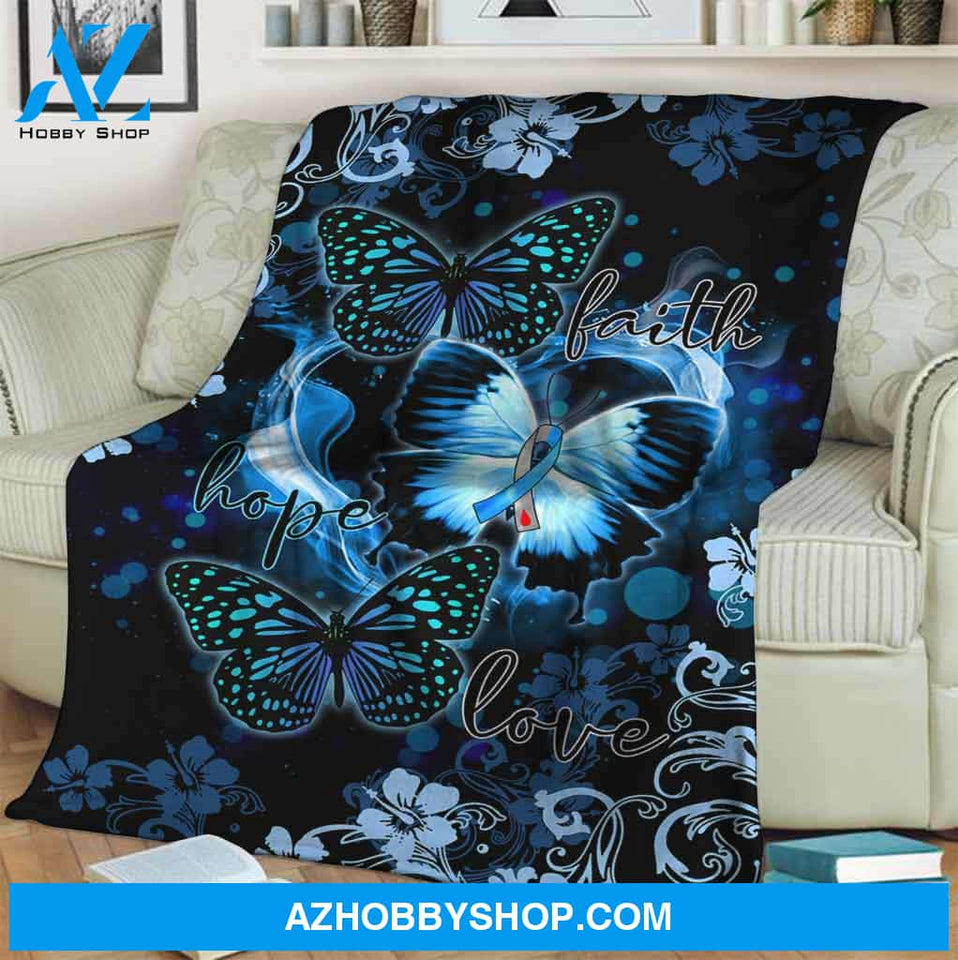 Faith Hope Love - Diabetes Awareness Butterfly Fleece Blanket Gift For Friend Family Home Decor Bedding Couch Sofa Soft and Comfy Cozy