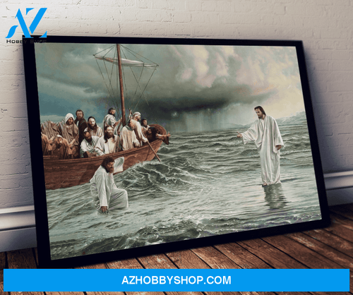 Faith Over Fear, Give Me Your Hand Canvas | God, Jesus With Salvation Boat On Sea Canvas | 3D Print Canvas Wall Art, Wall Decor Visual Art