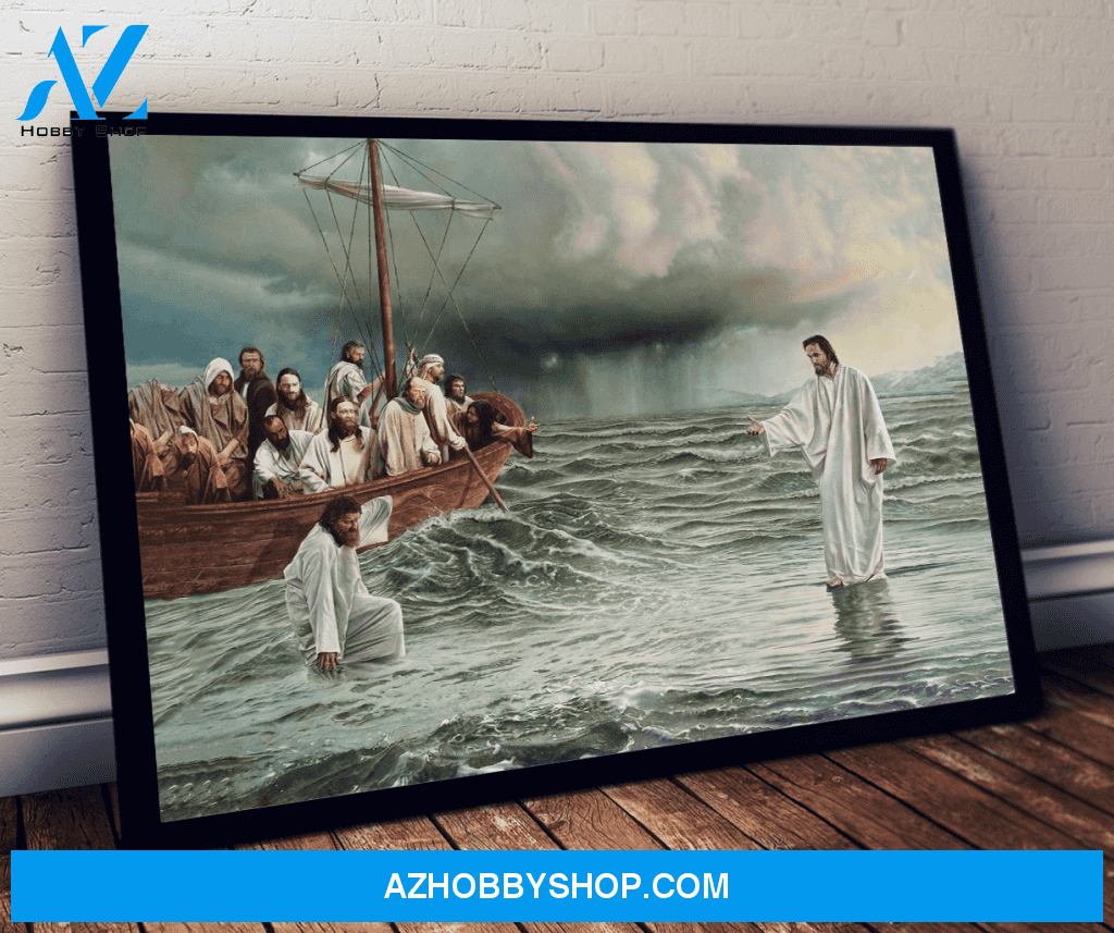 Faith Over Fear, Give Me Your Hand Canvas | God, Jesus With Salvation Boat On Sea Canvas | 3D Print Canvas Wall Art, Wall Decor Visual Art
