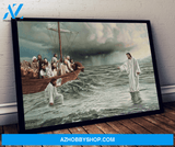 Faith Over Fear, Give Me Your Hand Canvas | God, Jesus With Salvation Boat On Sea Canvas | 3D Print Canvas Wall Art, Wall Decor Visual Art