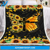 Faith Sunflower Butterfly Fleece Blanket