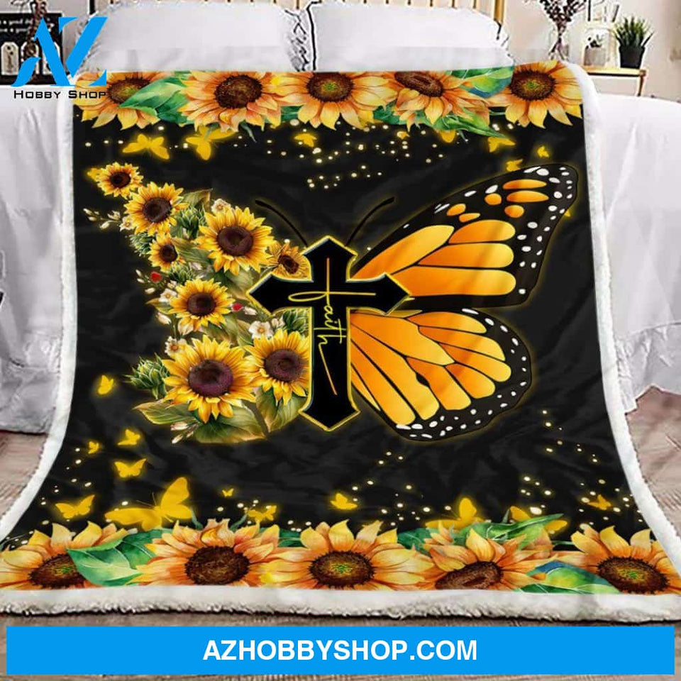 Faith Sunflower Butterfly Fleece Blanket