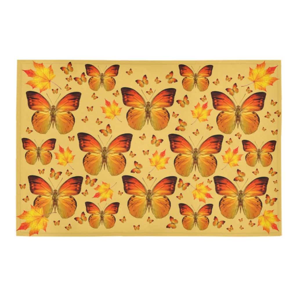 Fall Autumn Maple Leaf Butterfly Doormat Welcome Mat