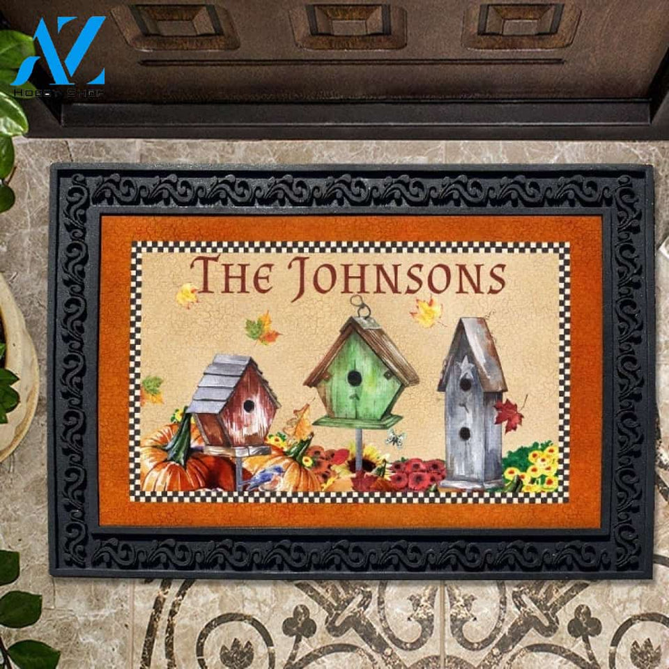 Fall Bird Houses Personalized Doormat - 18" x 30"