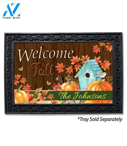 Fall Birdhouse and Pumpkins Personalized Doormat - 18" x 30"