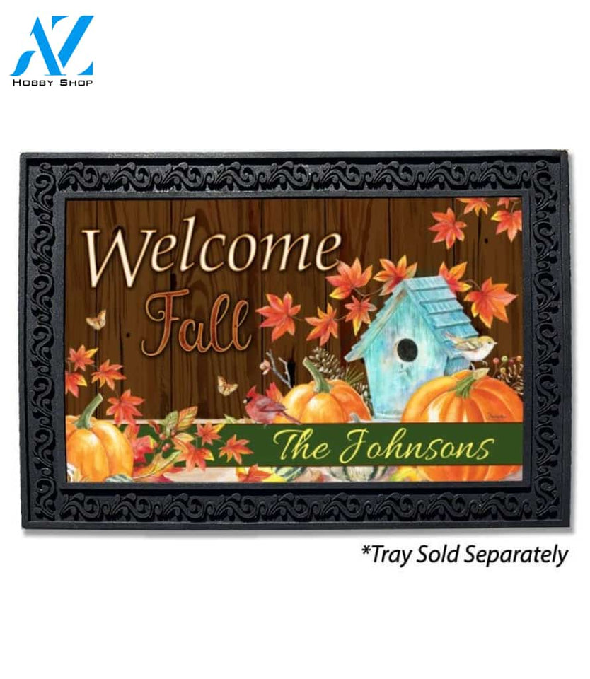 Fall Birdhouse and Pumpkins Personalized Doormat - 18" x 30"