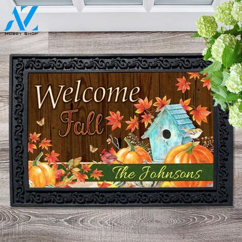 Fall Birdhouse and Pumpkins Personalized Doormat - 18