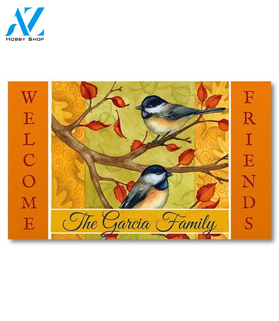 Fall Chickadees Personalized Doormat - 18" x 30"
