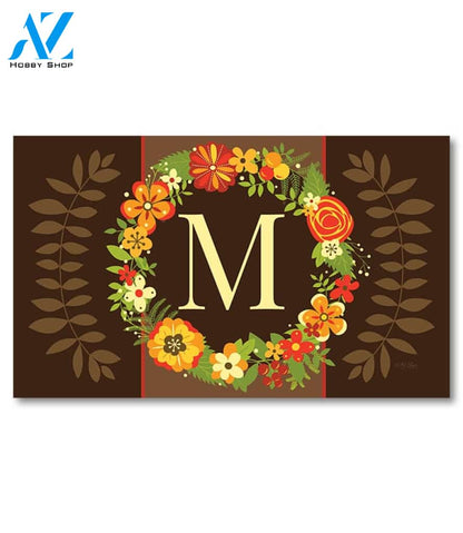 Fall Floral Wreath Monogram Doormat - 18" x 30"