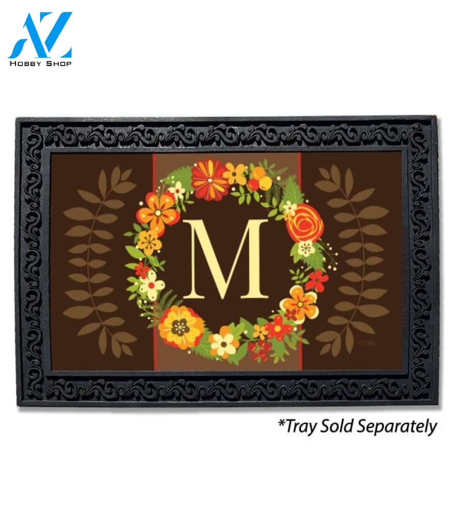 Fall Floral Wreath Monogram Doormat - 18" x 30"