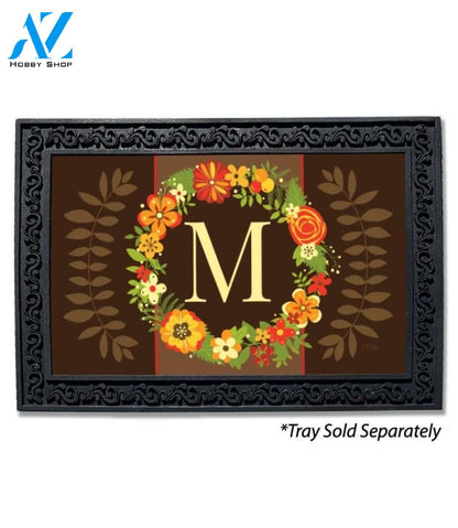 Fall Floral Wreath Monogram Doormat - 18" x 30"