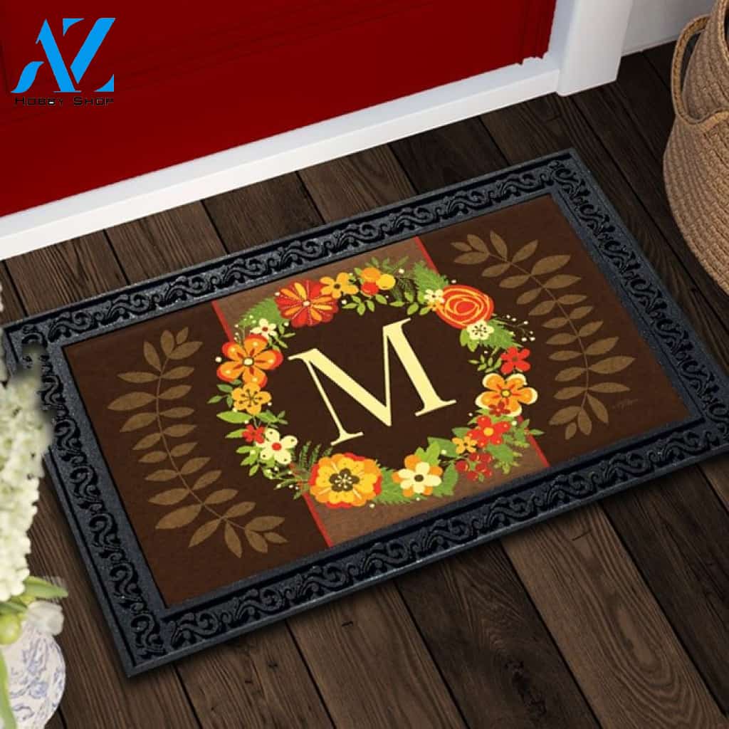 Fall Floral Wreath Monogram Doormat - 18" x 30"