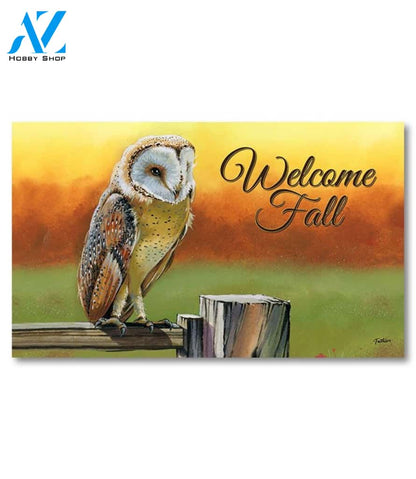 Fall Owl on Fence Doormat - 18" x 30"