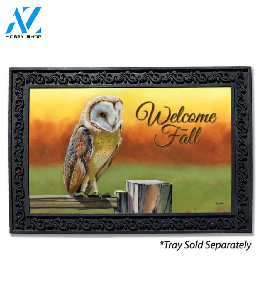 Fall Owl on Fence Doormat - 18" x 30"