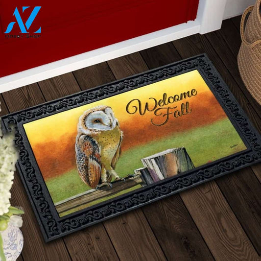 Fall Owl on Fence Doormat - 18" x 30"