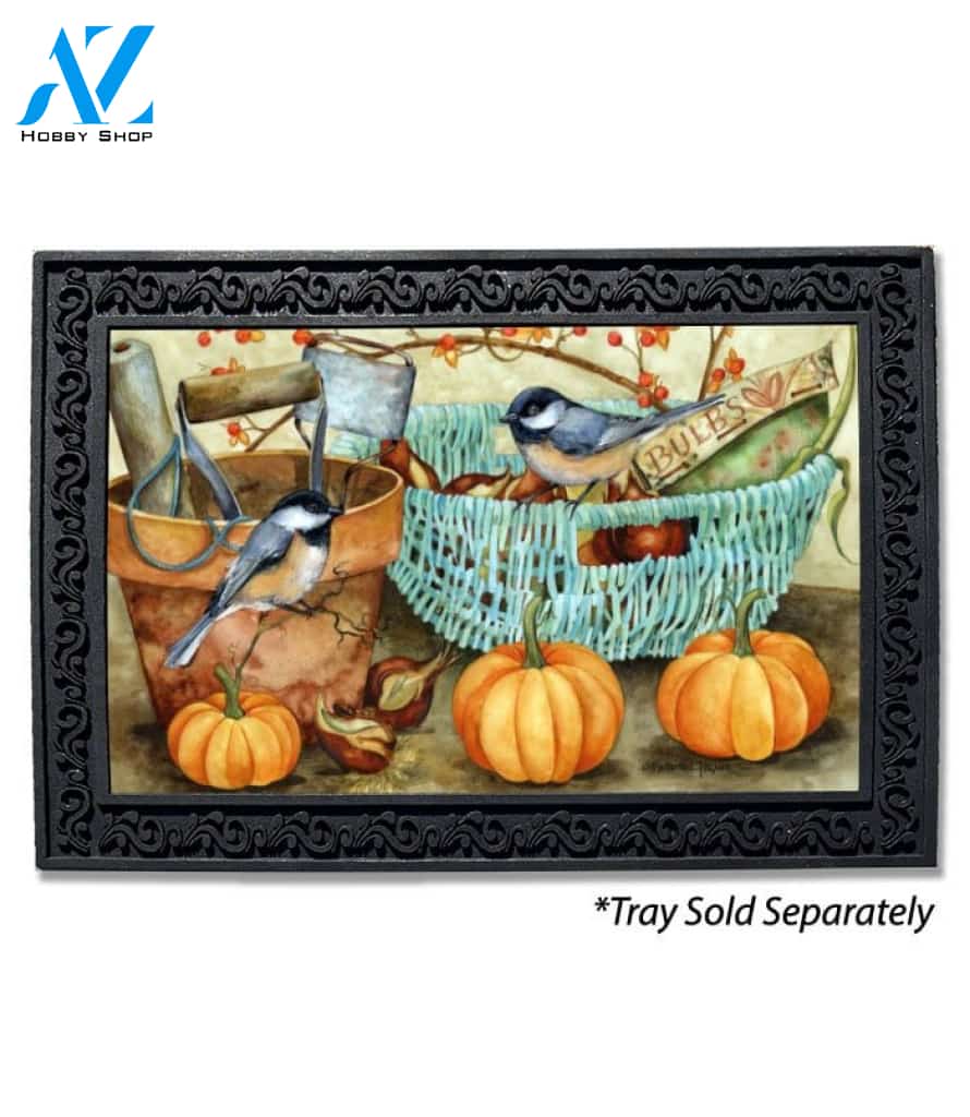 Fall Pumpkin Chickadees Doormat - 18" x 30"