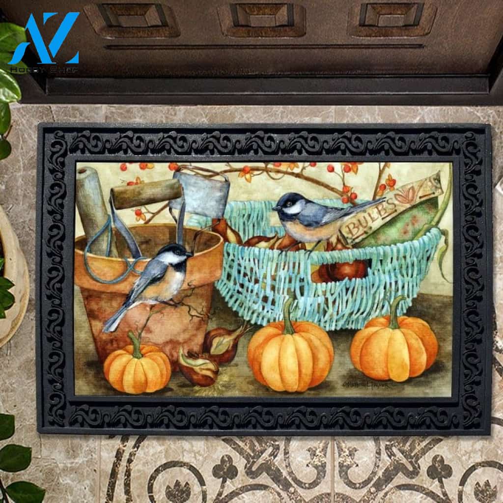 Fall Pumpkin Chickadees Doormat - 18" x 30"