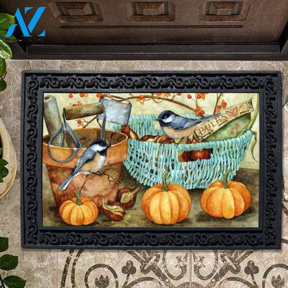 Fall Pumpkin Chickadees Doormat - 18" x 30"