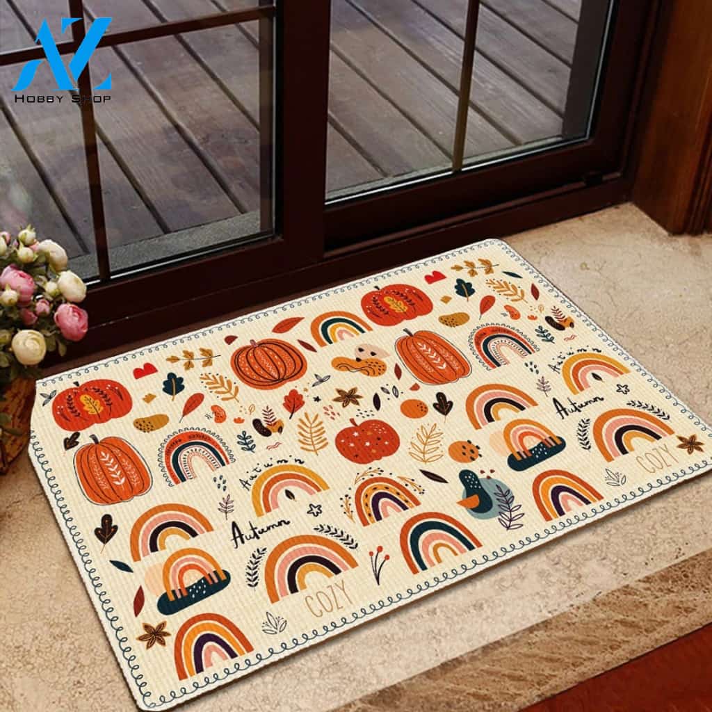 Fall Rainbow PumpkinAutumn Welcome Thanksgiving Doormat Gift For Friend Family Home Decor Warm House Gift Welcome Mat