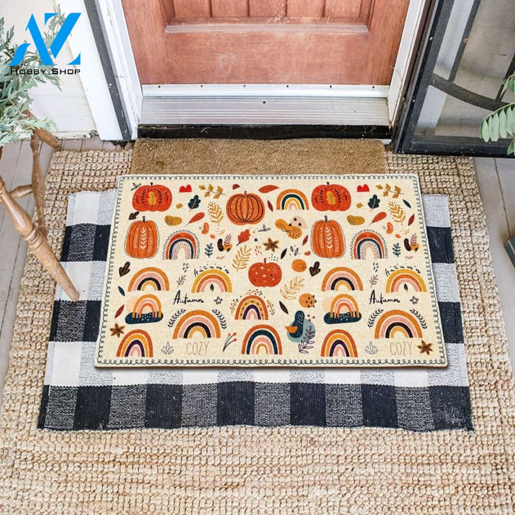 Fall Rainbow PumpkinAutumn Welcome Thanksgiving Doormat Gift For Friend Family Home Decor Warm House Gift Welcome Mat