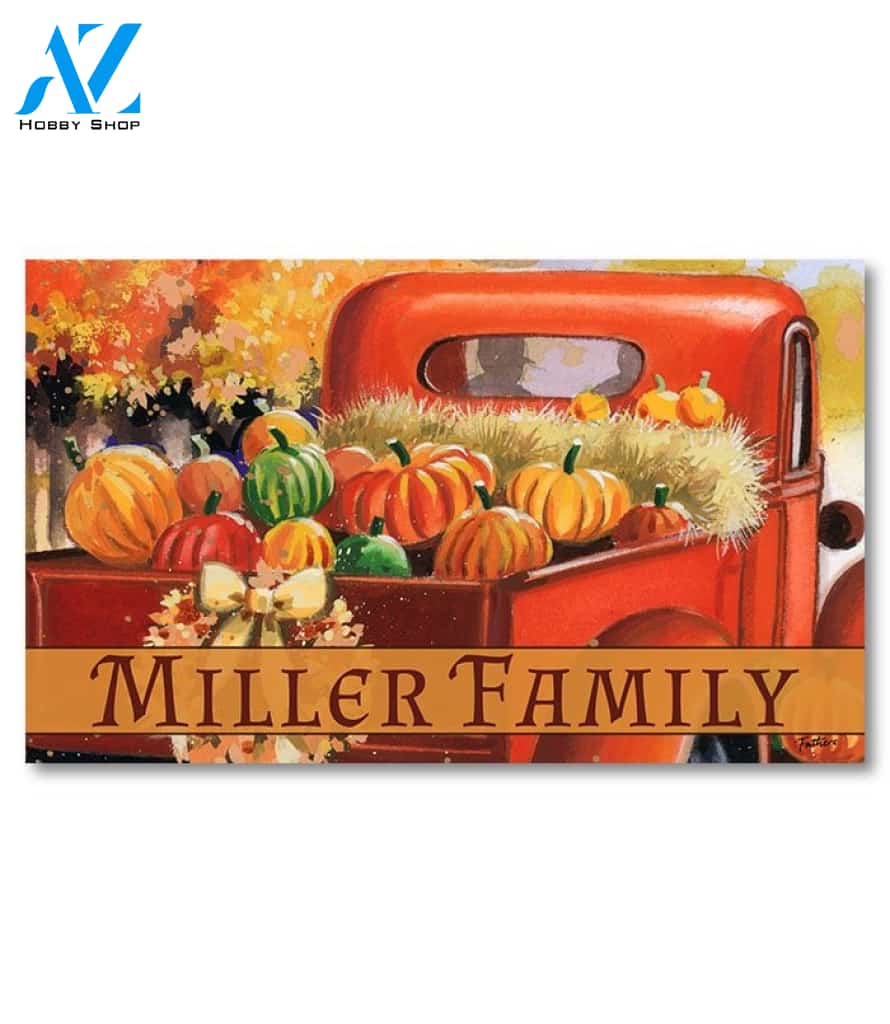 Fall Red Truck Personalized Doormat - 18" x 30"