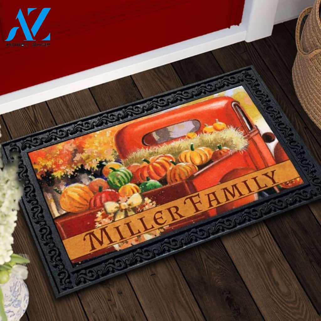 Fall Red Truck Personalized Doormat - 18" x 30"