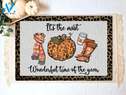 Fall The Most Wondeful Time Of The Year, Fall Doormat, Thanksgiving Doormat Gift For Friend Family Decor Warm House Gift Welcome Mat