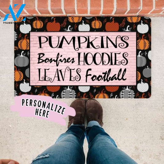 Fall Welcome Mat, Pumpkins Bonfires Hoodies Leaves Football Door Mat Front Porch Outdoor Decor, Fall Vibes Autumn Thanksgiving Halloween