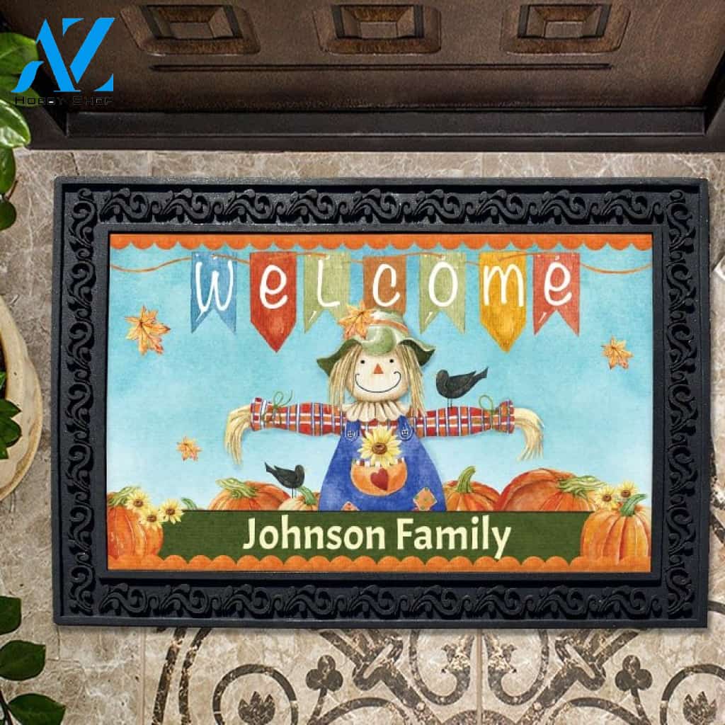 Fall Welcome Scarecrow Personalized Doormat - 18" x 30"