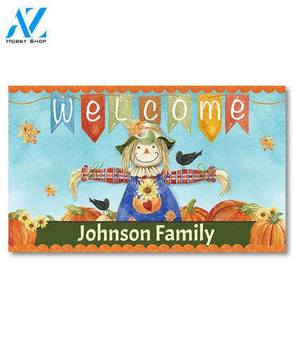 Fall Welcome Scarecrow Personalized Doormat - 18" x 30"