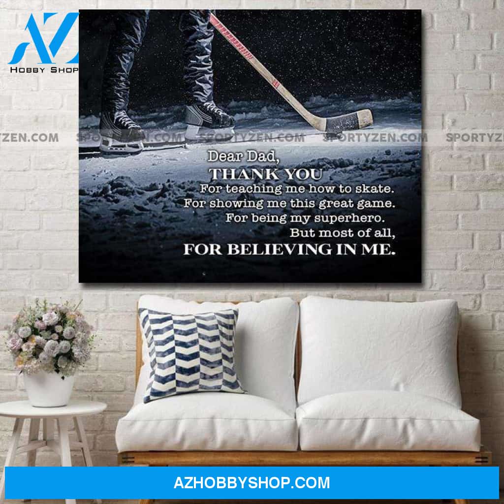 Famille Gift -Dear Dad Thank you for teaching me how to play Hockey Canvas Print