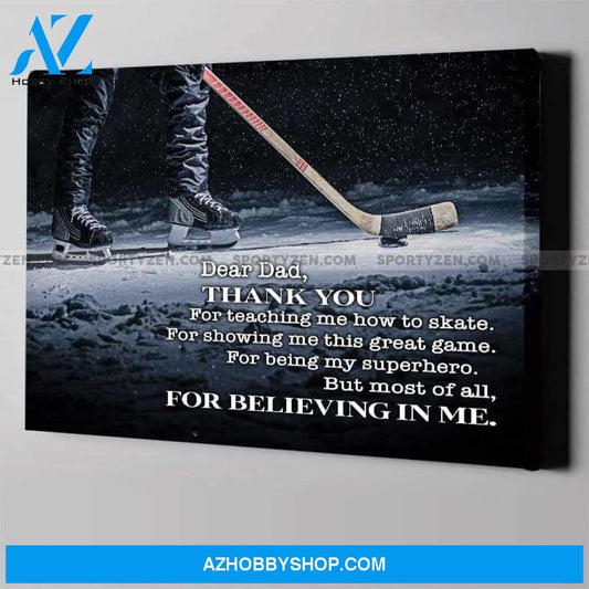 Famille Gift -Dear Dad Thank you for teaching me how to play Hockey Canvas Print