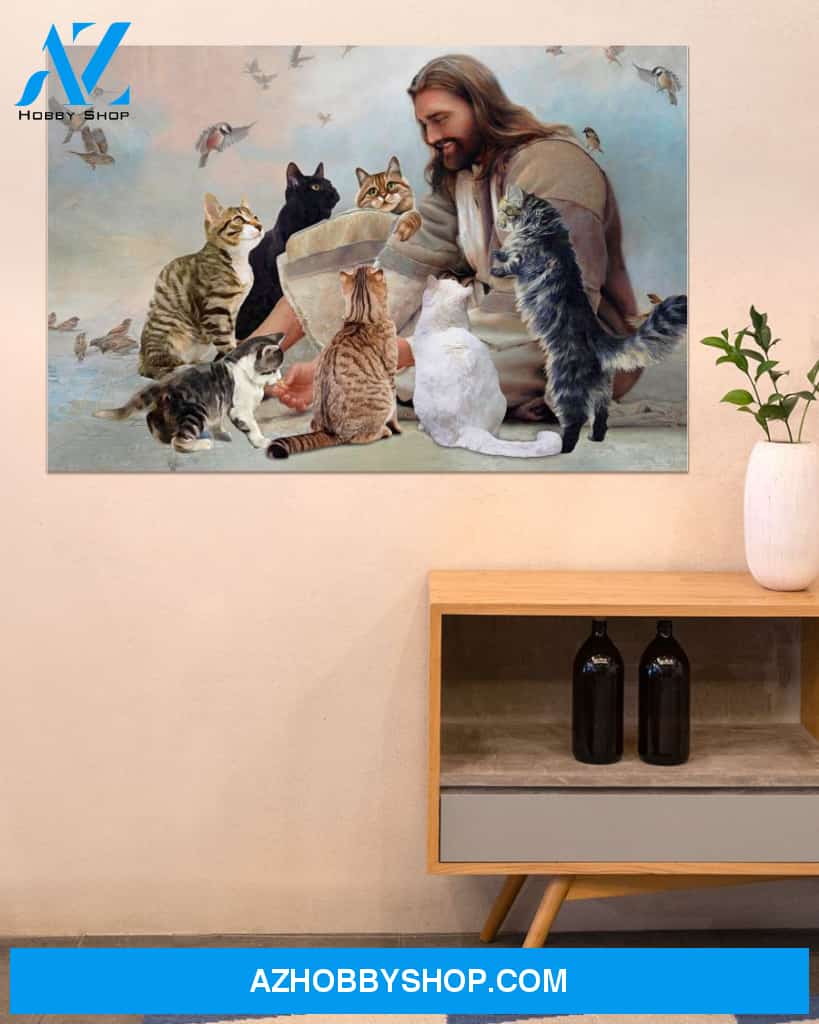 Famille Gift - God surrounded by Cats angels - Poster/Canvas
