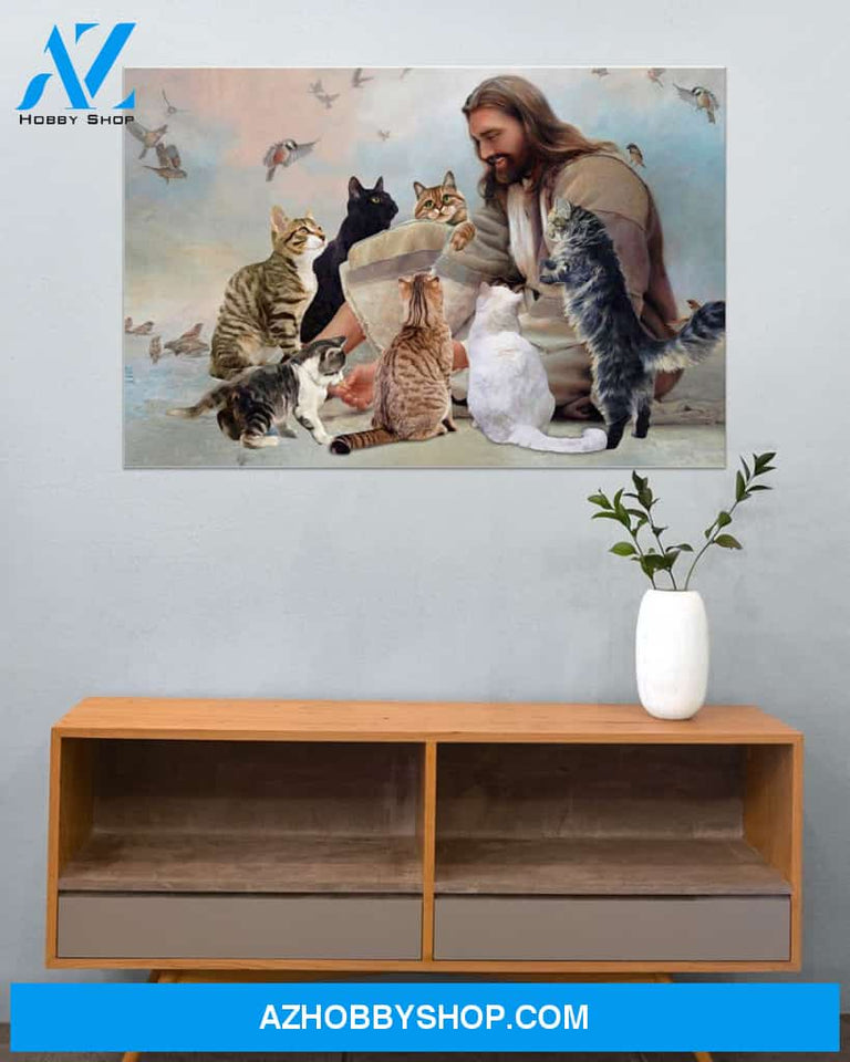 Famille Gift - God surrounded by Cats angels - Poster/Canvas