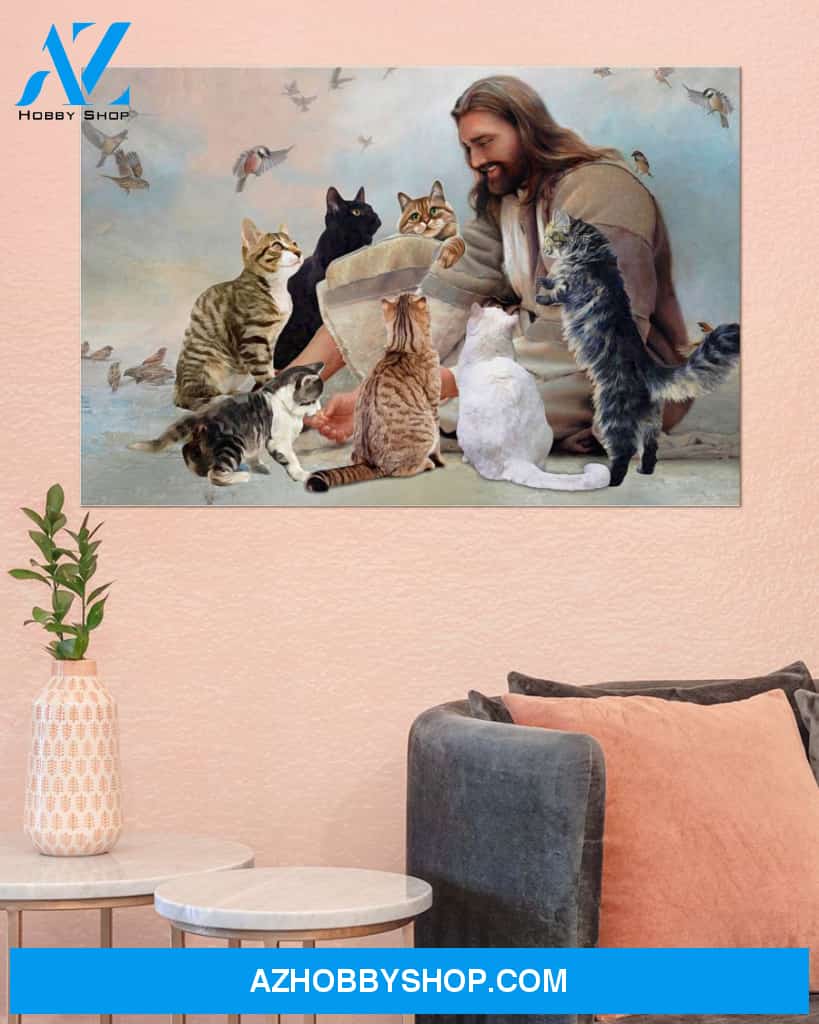Famille Gift - God surrounded by Cats angels - Poster/Canvas