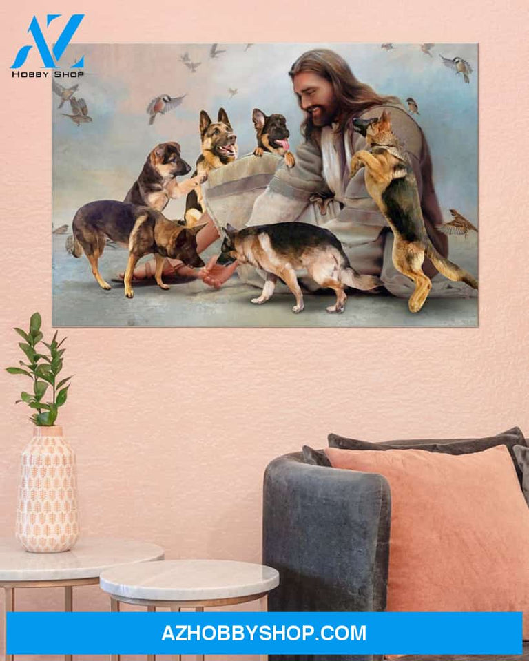 Famille Gift - God surrounded by German Shepherd angels - Poster/Canvas