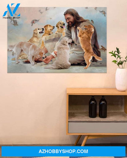 Famille Gift - God surrounded by Golden Retriever angels - Poster/Canvas