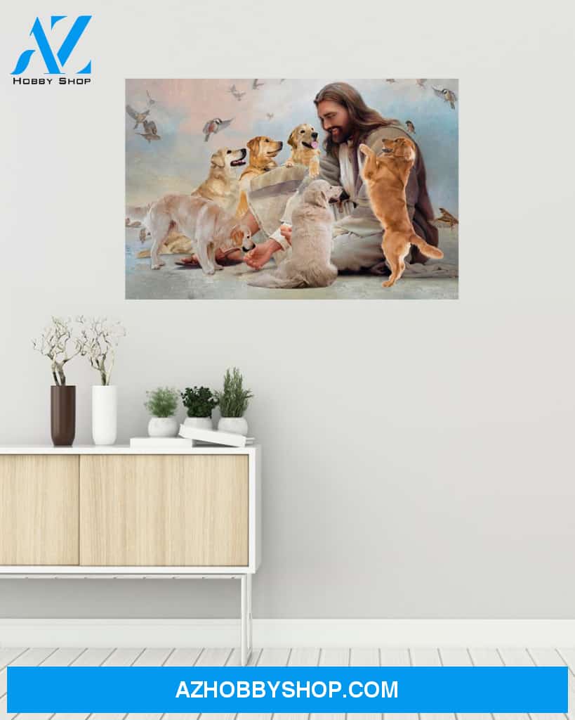 Famille Gift - God surrounded by Golden Retriever angels - Poster/Canvas