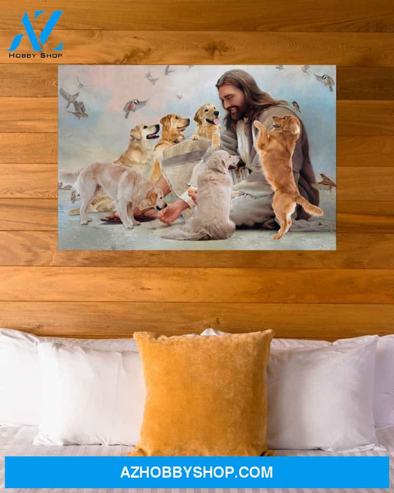 Famille Gift - God surrounded by Golden Retriever angels - Poster/Canvas