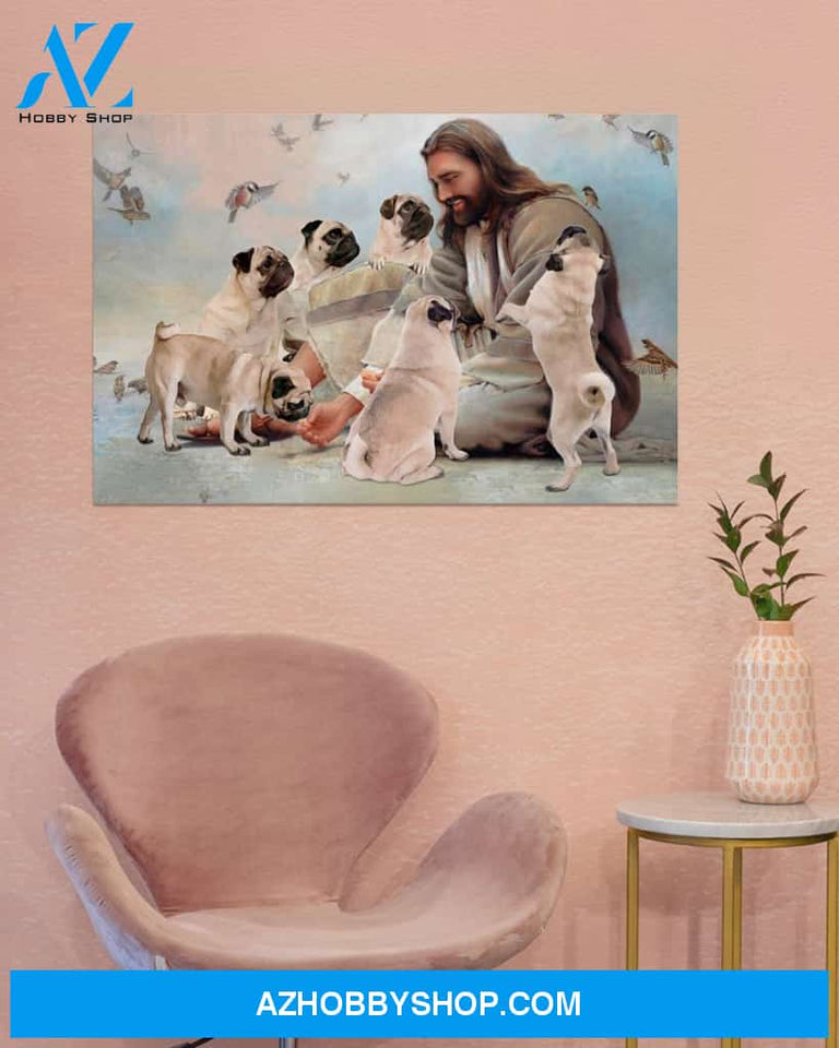 Famille Gift - God surrounded by Pug angels - Poster/Canvas